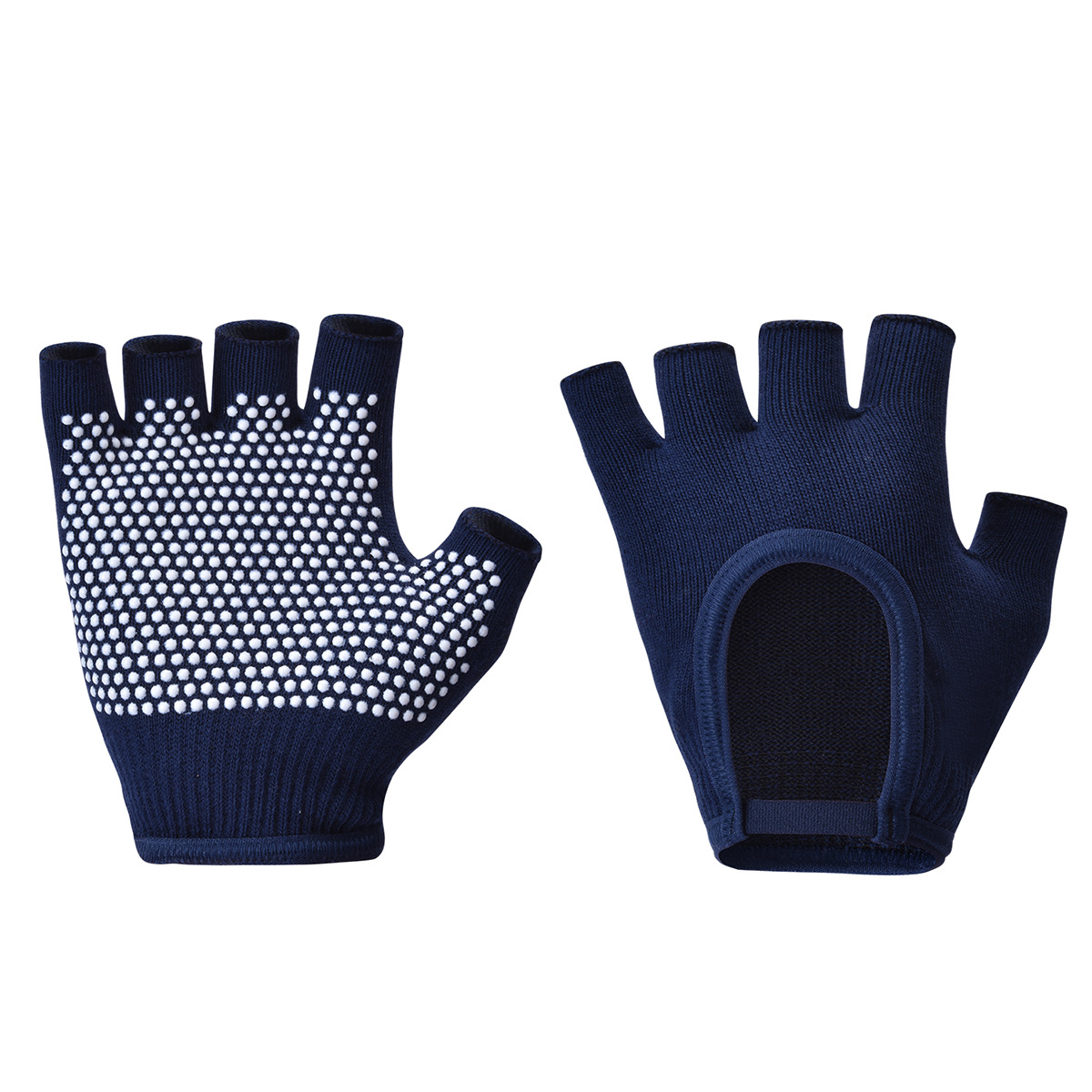 Navy Blue 2-Pack Women's Non-Slip Yoga Gloves - Open Back Half Finger Cotton Stretchy Grip Gloves for Aerial Yoga, Pilates, and Fitness - Image 1