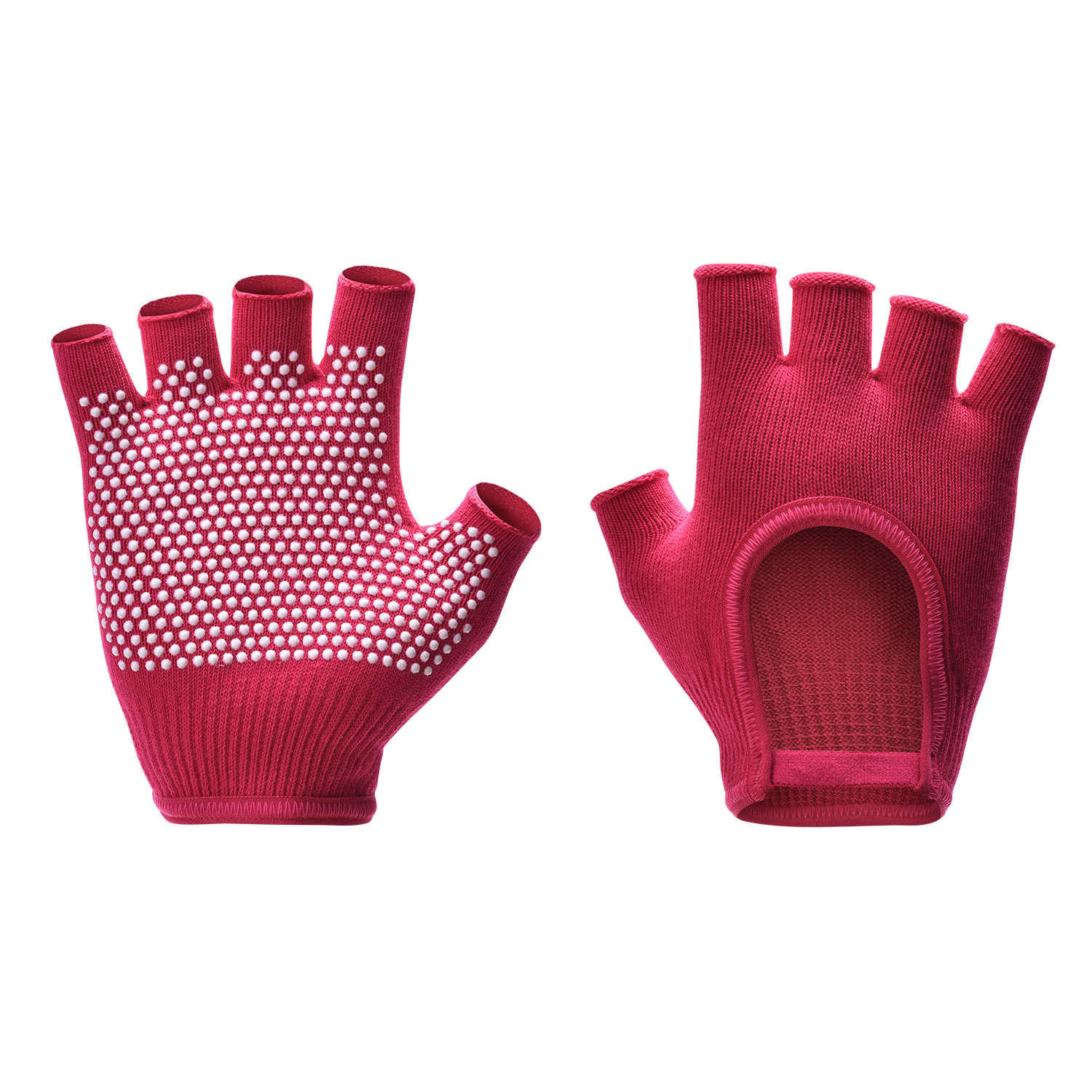 Rose Red 2-Pack Women's Non-Slip Yoga Gloves - Open Back Half Finger Cotton Stretchy Grip Gloves for Aerial Yoga, Pilates, and Fitness - Image 1