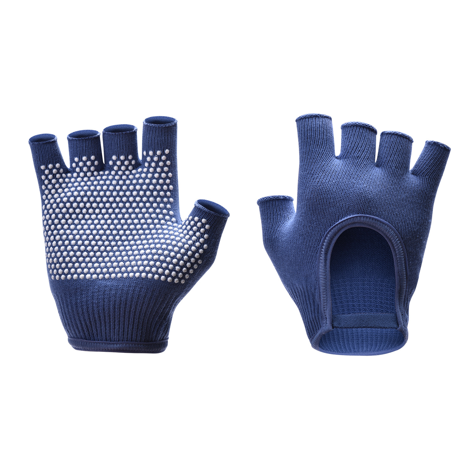 Dark Blue 2-Pack Women's Non-Slip Yoga Gloves - Open Back Half Finger Cotton Stretchy Grip Gloves for Aerial Yoga, Pilates, and Fitness - Image 1