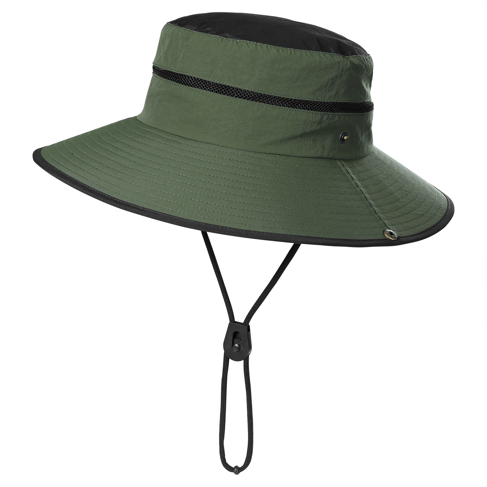 Army Green Foldable Wide Brim Sun Hat Unisex Bucket Safari Cap Adjustable 56-60cm for Fishing Hiking Camping and Outdoor Travel - Image 1