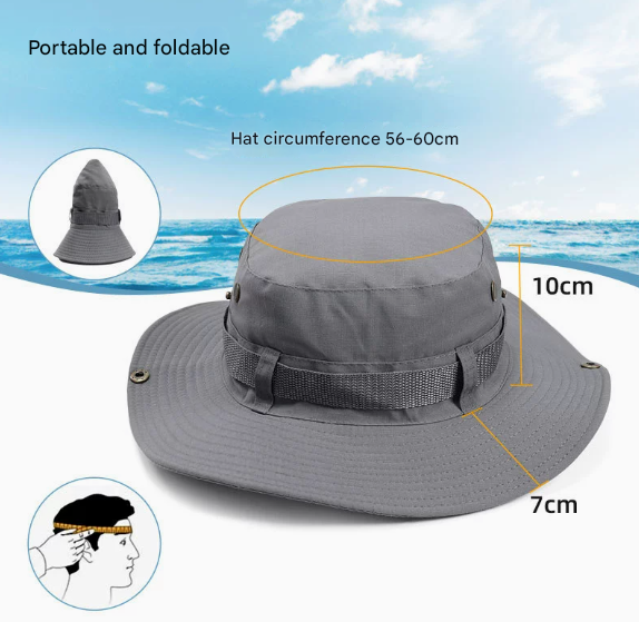 Khaki Foldable Wide Brim Sun Hat Unisex Bucket Safari Cap Adjustable 56-60cm for Fishing Hiking Camping and Outdoor Travel - Image 2