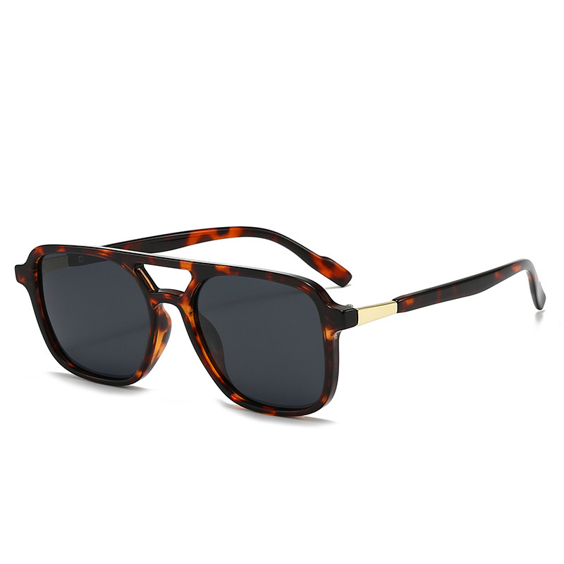 Brown Retro Double Bridge Square Frame Polarized Sunglasses - Driving Sun Protection Eyewear - Image 1