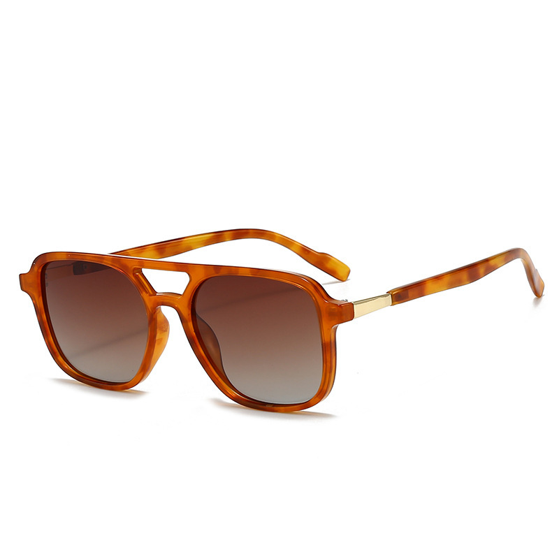 Amber-hued Tea Retro Double Bridge Square Frame Polarized Sunglasses - Driving Sun Protection Eyewear - Image 1