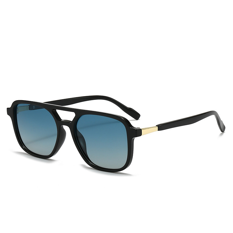 Black Retro Double Bridge Square Frame Polarized Sunglasses - Driving Sun Protection Eyewear - Image 1
