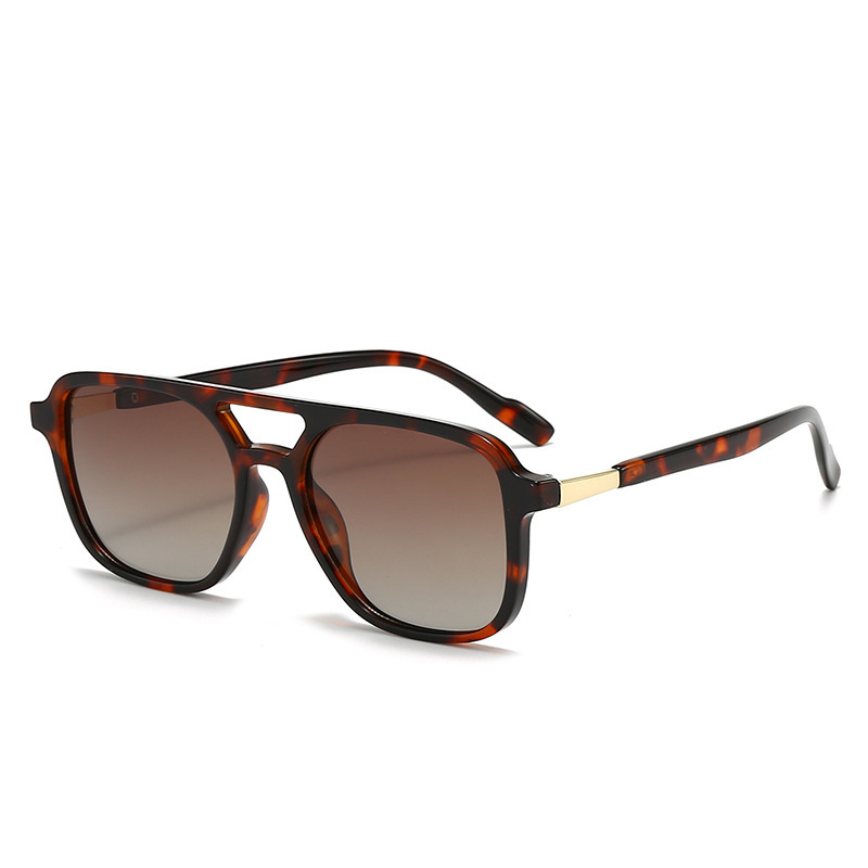 Hawksbill Turtle Retro Double Bridge Square Frame Polarized Sunglasses - Driving Sun Protection Eyewear - Image 1