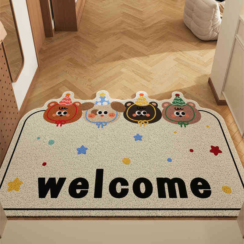 Box Puppy Bear Set of 2 Cartoon PVC Coil Entrance Mats - Non-Slip Dirt Trapping Door Mats (50x80cm) - Image 1