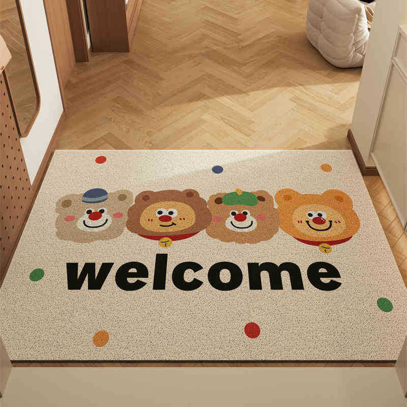 Set of 2 Healing Bear Cartoon PVC Coil Entrance Mats - Non-Slip Dirt Trapping Door Mats (50x80cm) - Image 1
