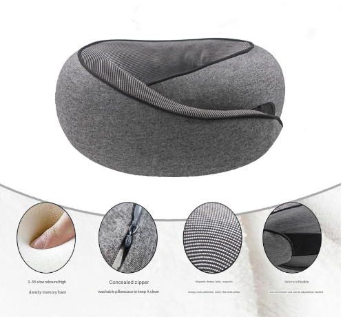 Black Ergonomic Memory Foam Travel Neck Pillow - U-Shaped Support for Naps & Journeys - Image 3
