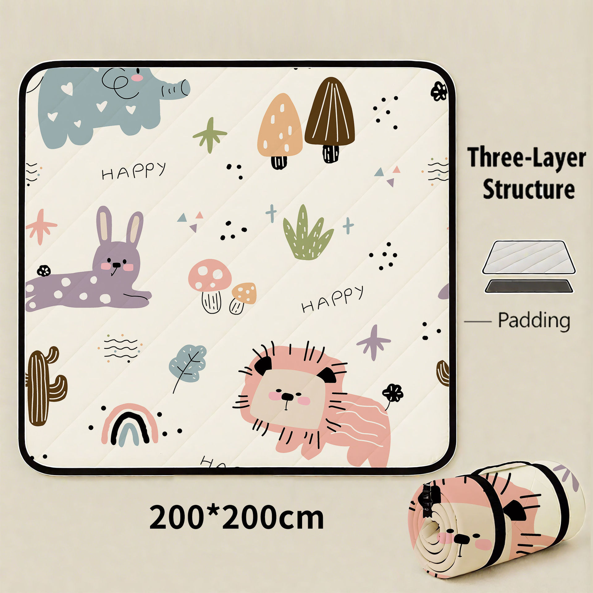 Joyful Forest Extra Large 200x200cm Waterproof Picnic Mat - Portable Thickened Oxford Cloth Outdoor Camping Blanket for Beach, Parks and Family Outings - Image 1