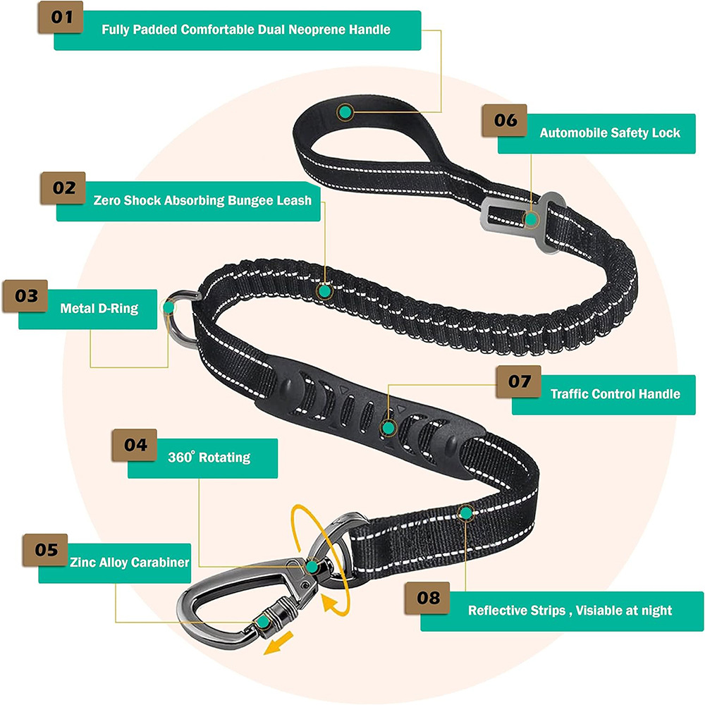 Rose Red Heavy Duty Elastic Bungee Dog Leash | Anti-Pull Safety Shock Absorber | Multi-Functional Training Lead for Medium to Large Dogs - Image 3