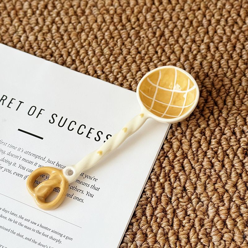 Pineapple Bun Scoop Creative Hand-Painted Ceramic Spoon - Cute Cartoon Bakery Series Long Handle Soup Spoon - High-Quality Underglaze Tableware for Desserts and Coffee - Image 1