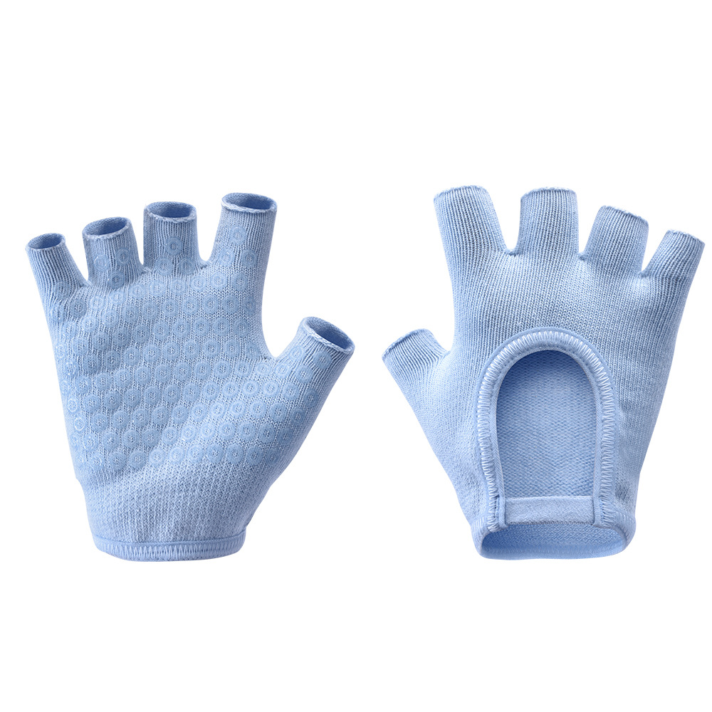 Blue 2-Pack Women's Non-Slip Yoga Gloves - Open Back Half Finger Cotton Stretchy Grip Gloves for Aerial Yoga, Pilates, and Fitness - Image 1