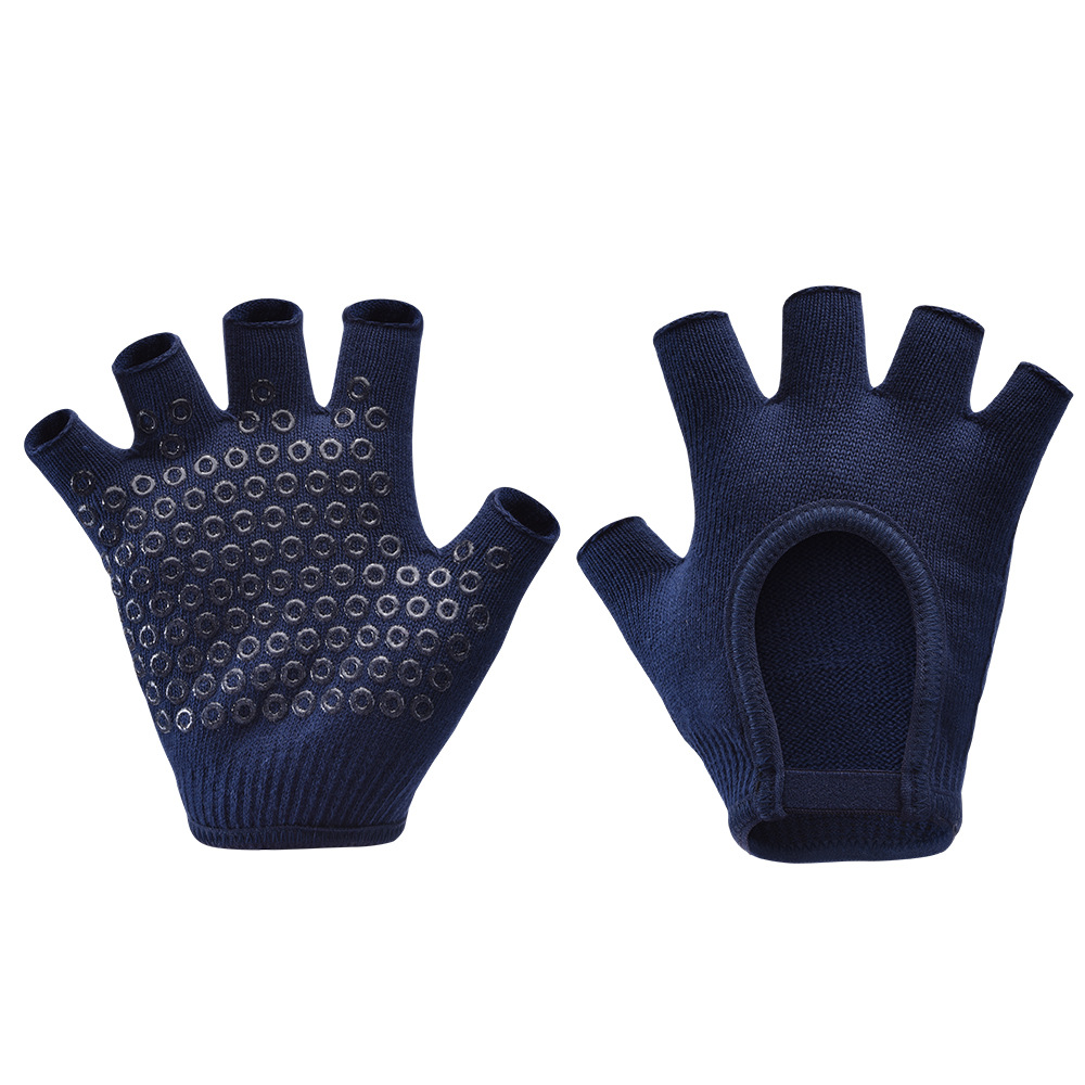 Navy Blue 2-Pack Women's Non-Slip Yoga Gloves - Open Back Half Finger Cotton Stretchy Grip Gloves for Aerial Yoga, Pilates, and Fitness - Image 1