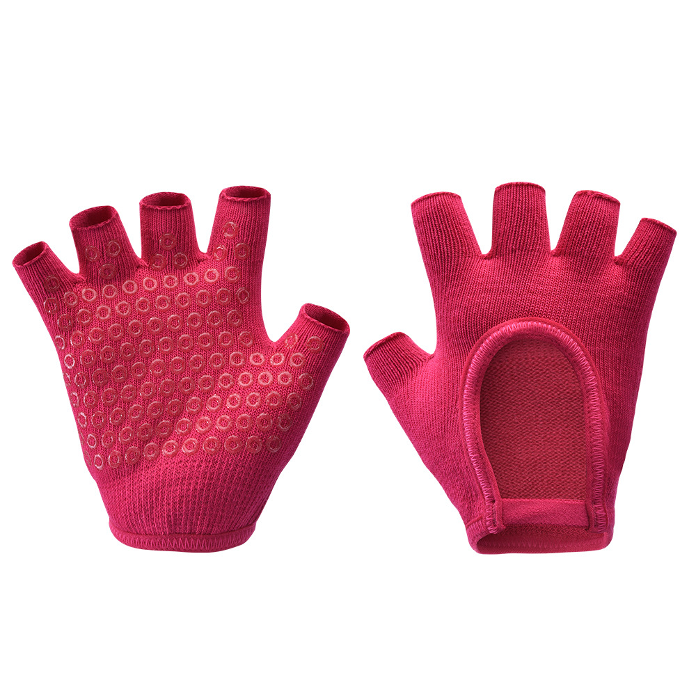 Rose Red 2-Pack Women's Non-Slip Yoga Gloves - Open Back Half Finger Cotton Stretchy Grip Gloves for Aerial Yoga, Pilates, and Fitness - Image 1