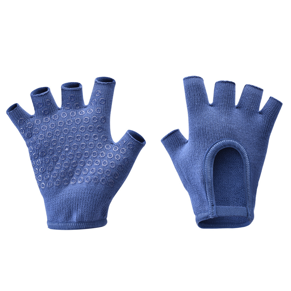 Dark Blue 2-Pack Women's Non-Slip Yoga Gloves - Open Back Half Finger Cotton Stretchy Grip Gloves for Aerial Yoga, Pilates, and Fitness - Image 1