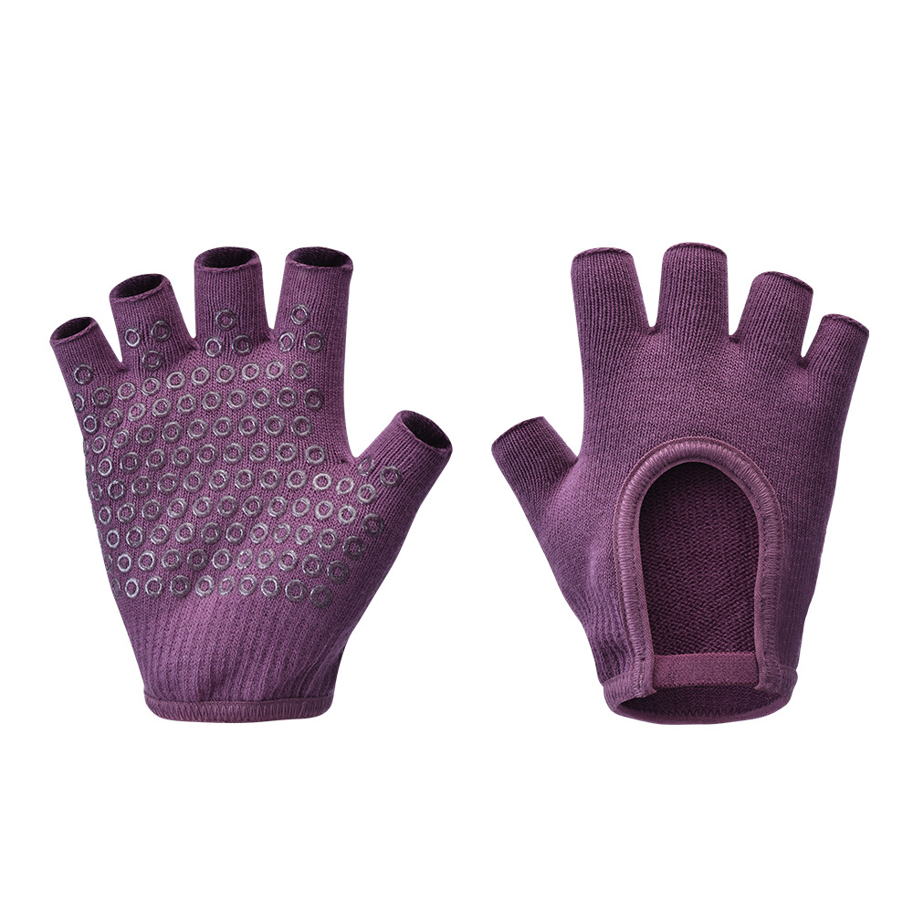 Purple 2-Pack Women's Non-Slip Yoga Gloves - Open Back Half Finger Cotton Stretchy Grip Gloves for Aerial Yoga, Pilates, and Fitness - Image 1