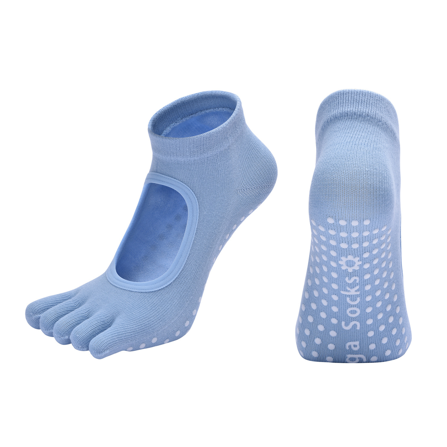 Blue 3-Pack Women's Non-Slip Five-Finger Yoga Socks - Open Back Combed Cotton Pilates & Fitness Grip Socks for Professional Exercise - Image 1