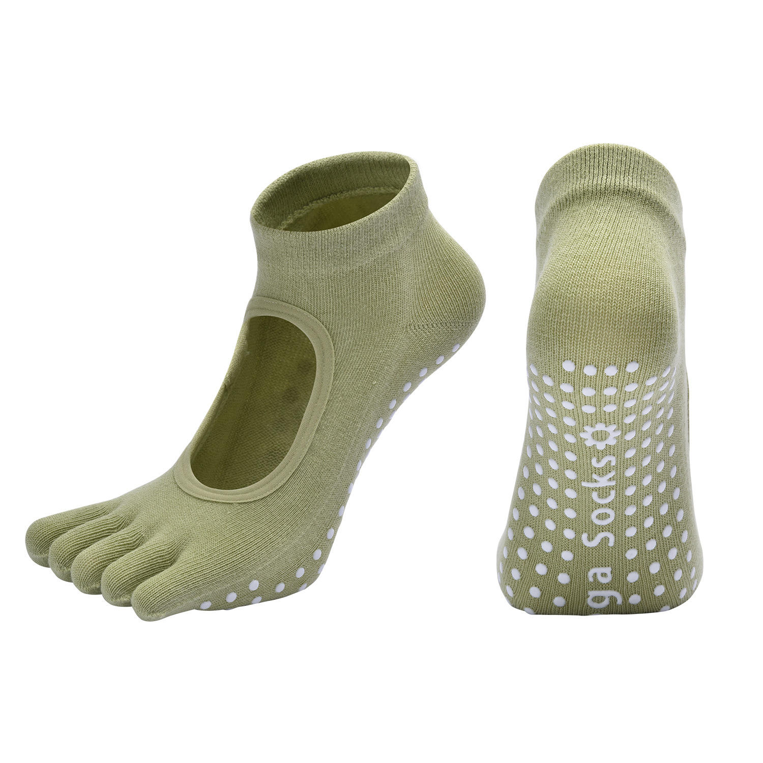 Green 3-Pack Women's Non-Slip Five-Finger Yoga Socks - Open Back Combed Cotton Pilates & Fitness Grip Socks for Professional Exercise - Image 1