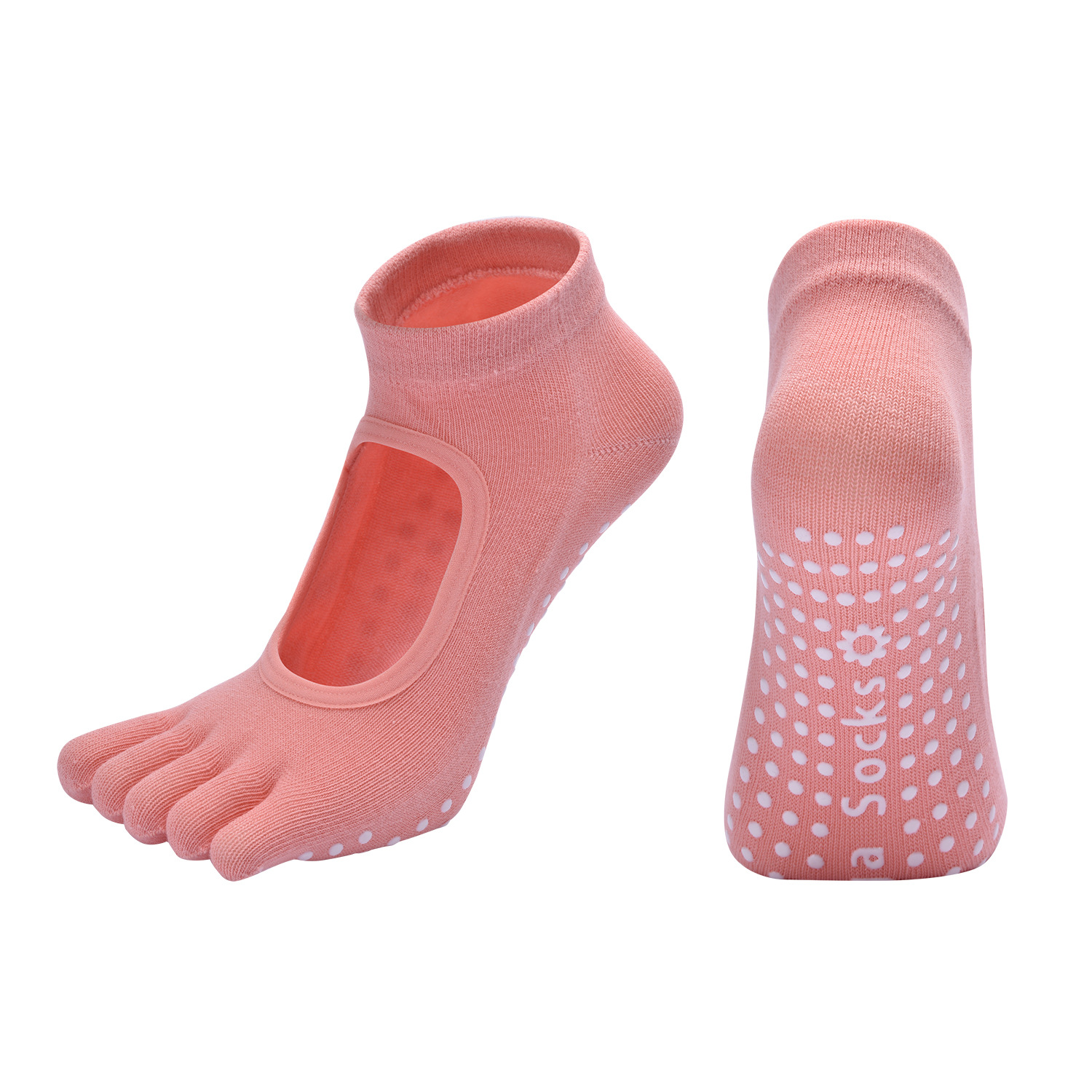 Orange 3-Pack Women's Non-Slip Five-Finger Yoga Socks - Open Back Combed Cotton Pilates & Fitness Grip Socks for Professional Exercise - Image 1