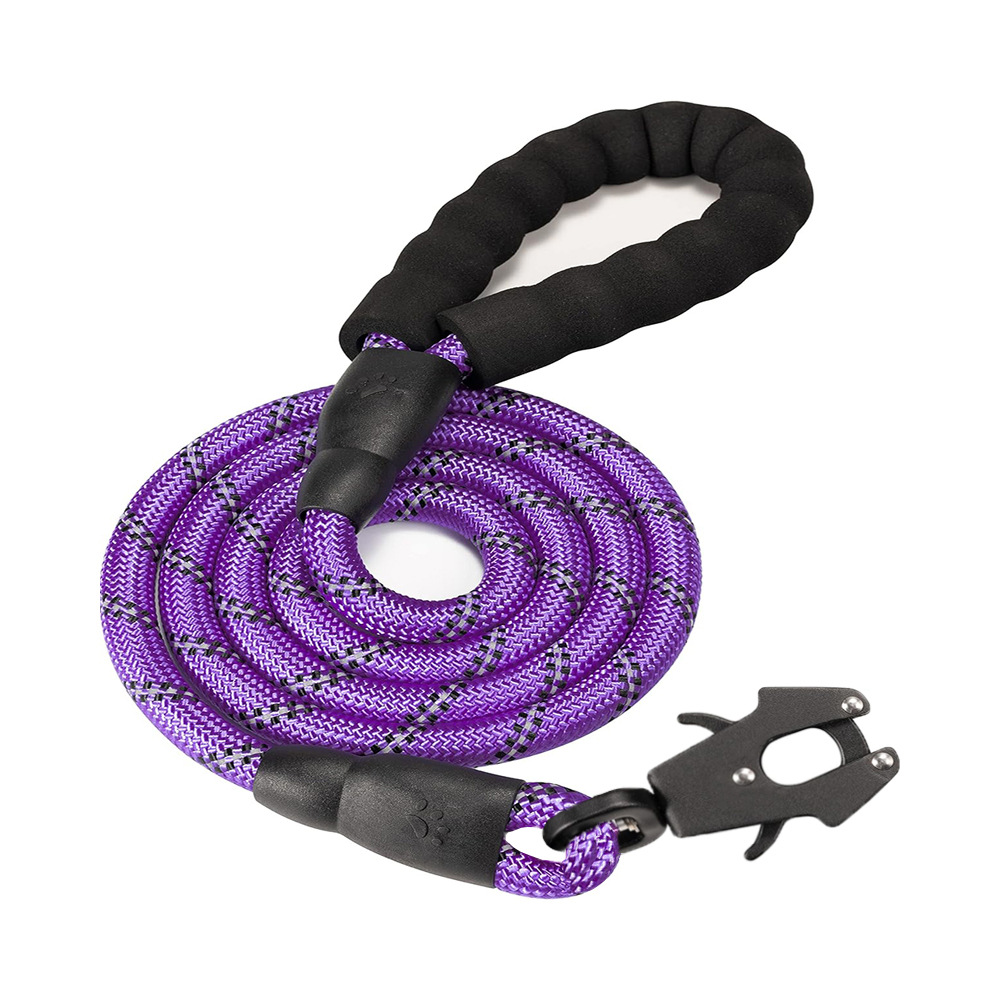 Purple High Strength Nylon Rope Dog Leash | 1.5M Heavy Duty Lead with Anodized Frog Clip | Padded Comfort Handle for Training - Image 1