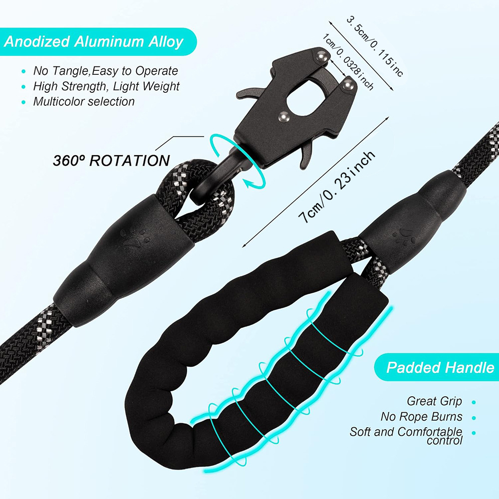 Purple High Strength Nylon Rope Dog Leash | 1.5M Heavy Duty Lead with Anodized Frog Clip | Padded Comfort Handle for Training - Image 2