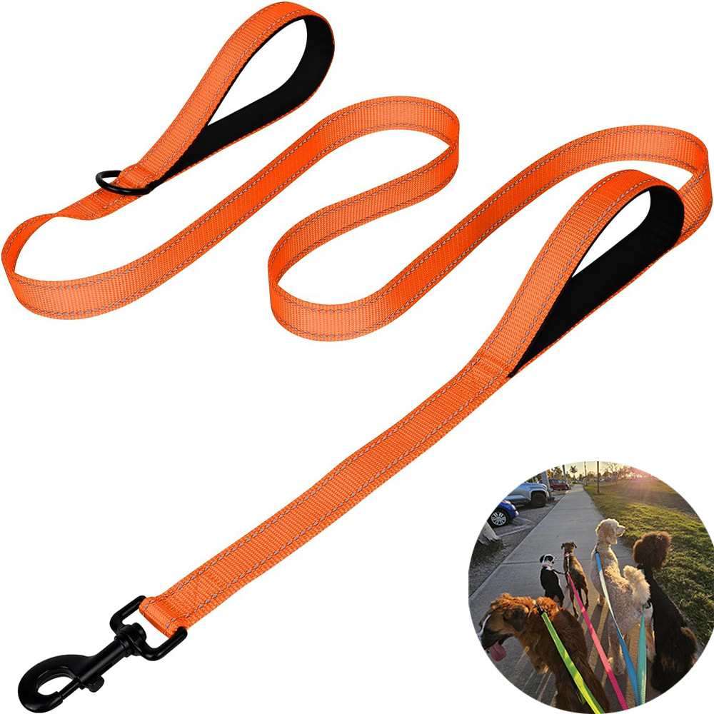 Orange 2.5 Meter Heavy Duty Reflective Dog Leash | Double Padded Traffic Handle | Anti-Chafe Tightly Woven Nylon for Large Dogs - Image 1