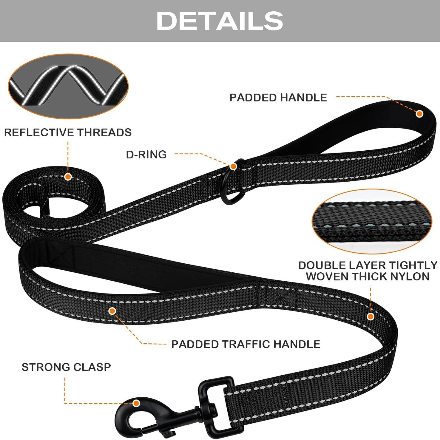 Rose Red 2.5 Meter Heavy Duty Reflective Dog Leash | Double Padded Traffic Handle | Anti-Chafe Tightly Woven Nylon for Large Dogs - Image 2