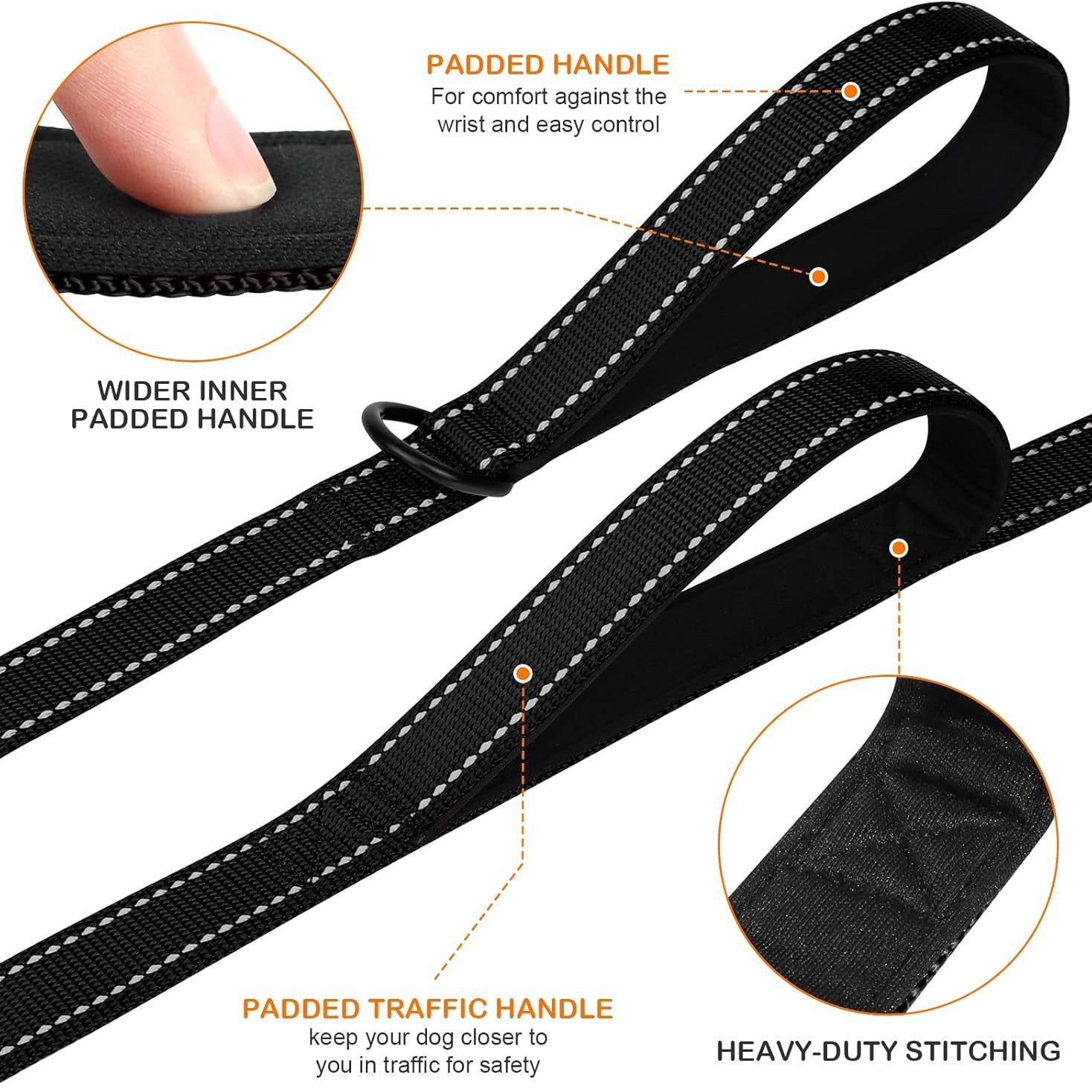 Rose Red 2.5 Meter Heavy Duty Reflective Dog Leash | Double Padded Traffic Handle | Anti-Chafe Tightly Woven Nylon for Large Dogs - Image 3
