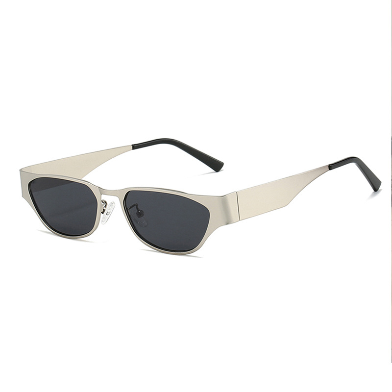 Silver Frame Black Sheet Retro Cat-Eye Metal Sunglasses for Women - UV Protection Stylish Streetwear Shades - Image 1
