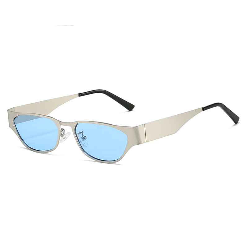 Silver Frame Blue Sheet Retro Cat-Eye Metal Sunglasses for Women - UV Protection Stylish Streetwear Shades - Image 1