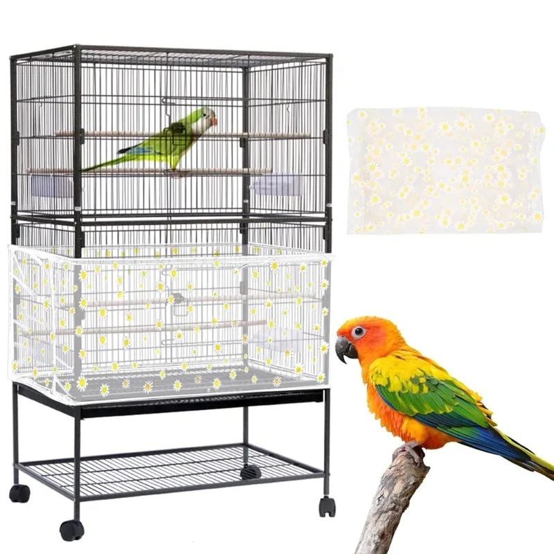 XXL White【Height 40, Circumference 220】 Large Bird Cage Seed Catcher Net Cover - Adjustable Mesh Guard Splash-Proof Dust Cover for Indoor Outdoor Cages - Image 1