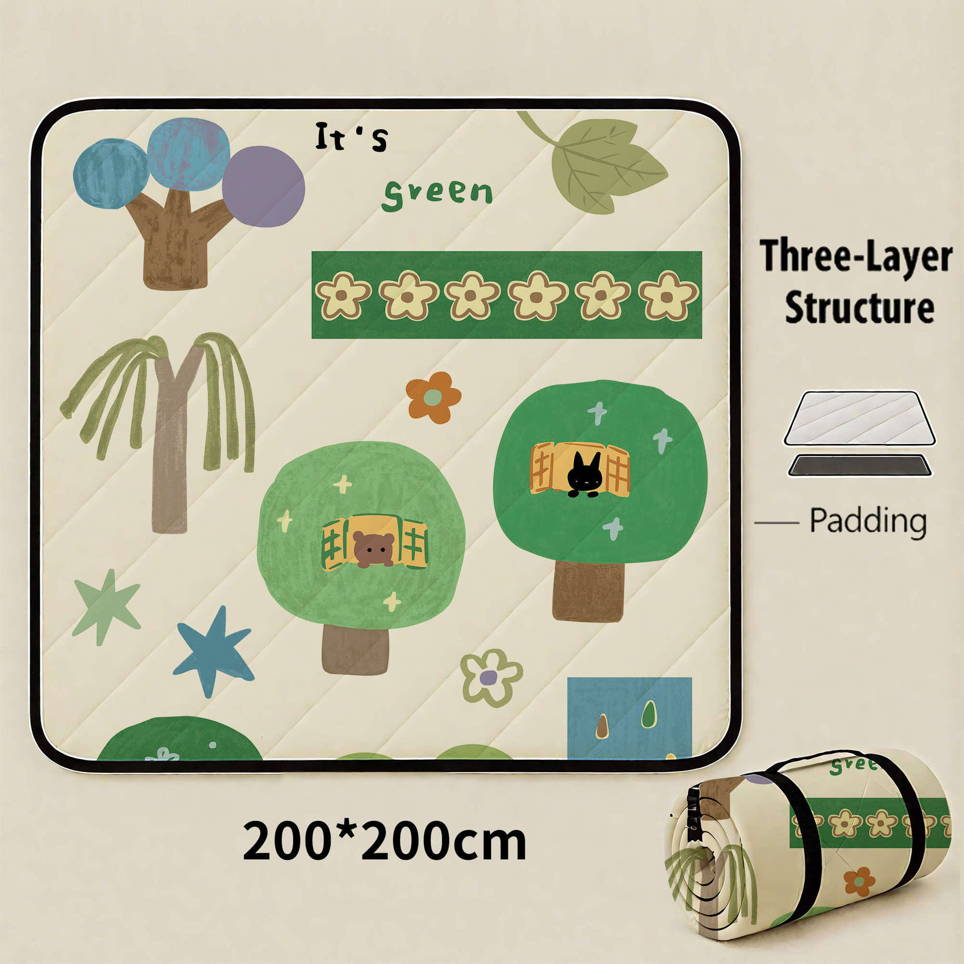 The House of Plants Extra Large 200x200cm Waterproof Picnic Mat - Portable Thickened Oxford Cloth Outdoor Camping Blanket for Beach, Parks and Family Outings - Image 1
