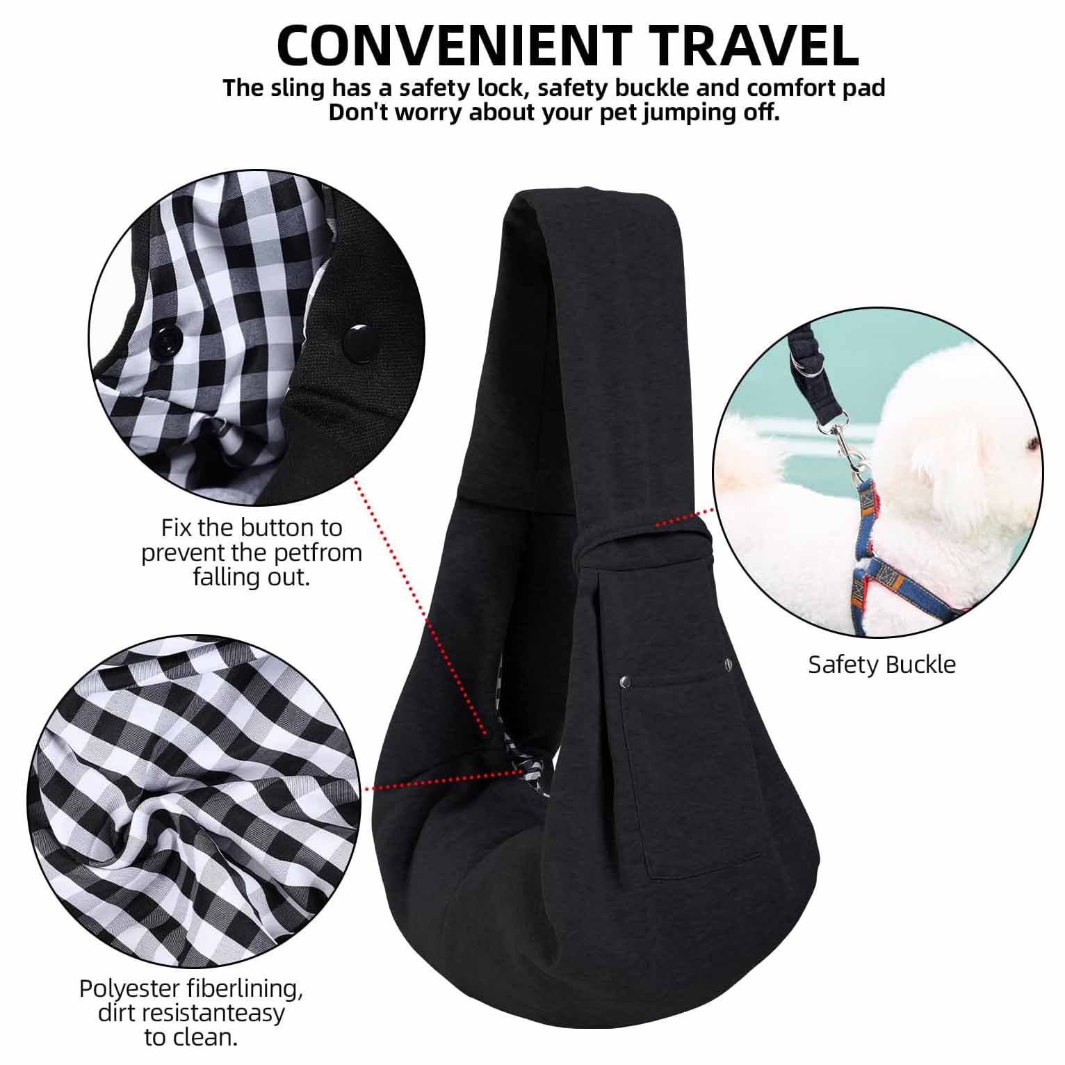 Black Portable Pet Carrier Backpack - Adjustable Shoulder Sling for Small Dogs & Cats (69.85 x 59.94 x 39.88cm) - Breathable Outdoor Travel Bag - Image 3