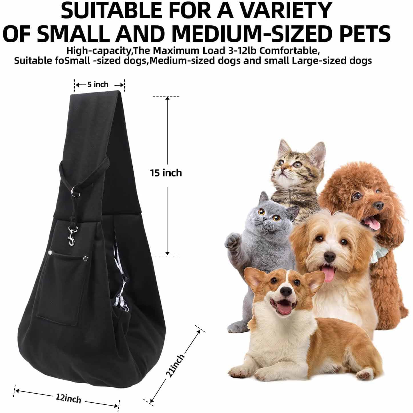 Black Portable Pet Carrier Backpack - Adjustable Shoulder Sling for Small Dogs & Cats (69.85 x 59.94 x 39.88cm) - Breathable Outdoor Travel Bag - Image 4
