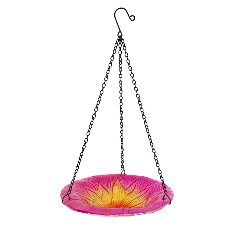 Red Decorative Hanging Glass Flower Bird Bath - 8.1 Inch Vibrant Outdoor Garden Accent - Image 1