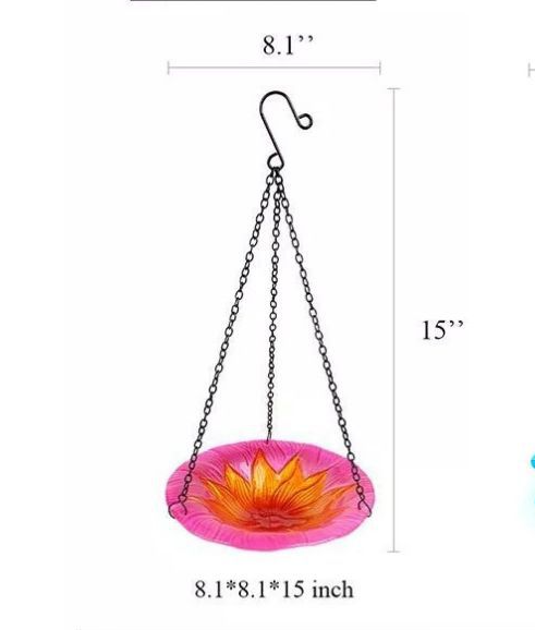 Red Decorative Hanging Glass Flower Bird Bath - 8.1 Inch Vibrant Outdoor Garden Accent - Image 3
