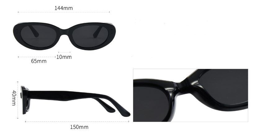 2PCS Black Grey Retro Oval Cat-Eye Sunglasses - Chic Influencer-Style Shades - Image 2