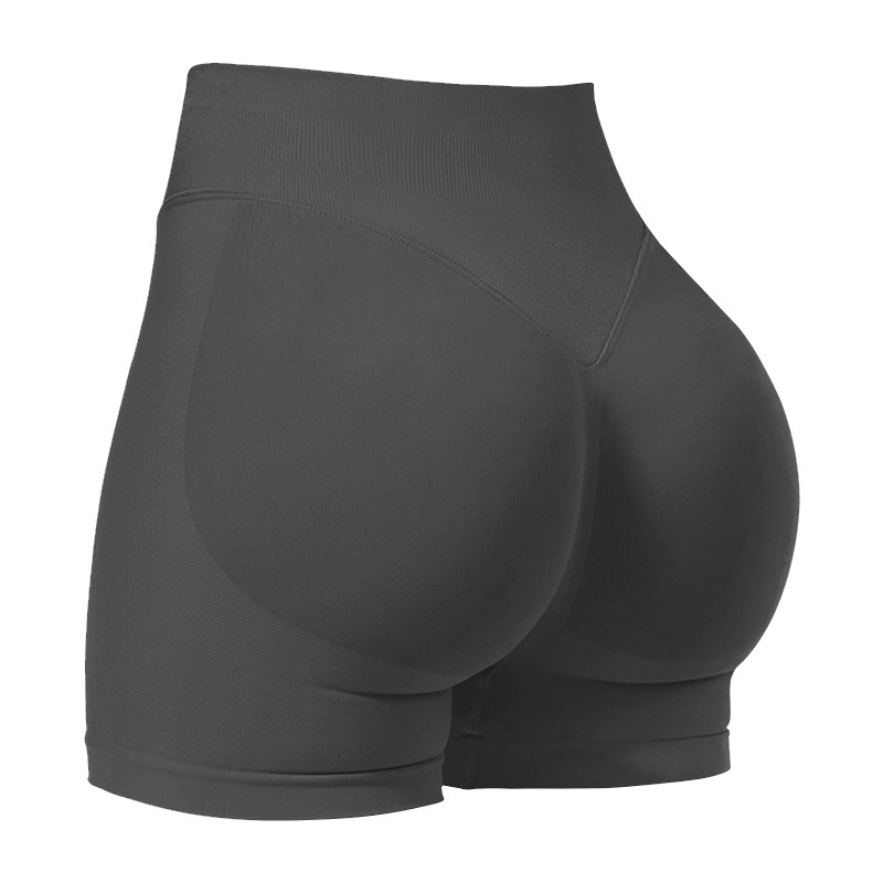 XL Grey High-Elastic Hip Yoga Shorts - Seamless Mid-Intensity Pilates Workout Shorts - Image 1