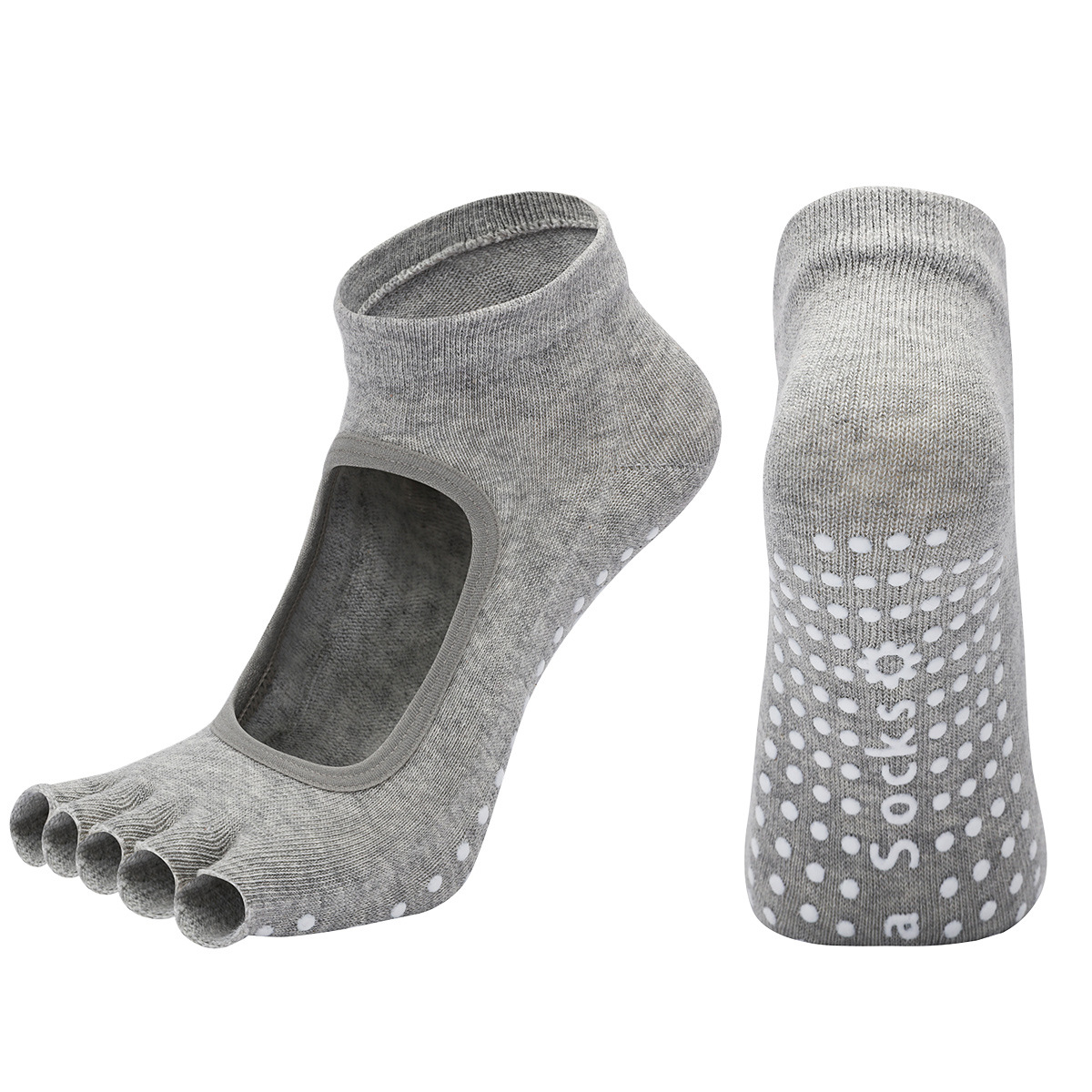 Light Grey 3-Pack Women's Non-Slip Five-Finger Yoga Socks - Open Back Combed Cotton Pilates & Fitness Grip Socks for Professional Exercise - Image 1