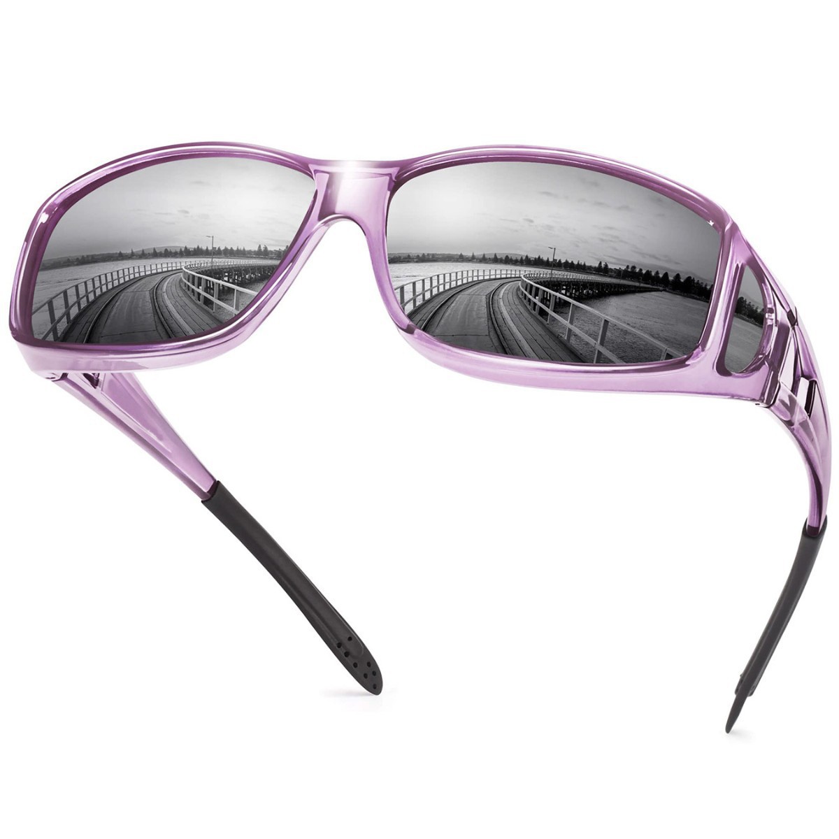 Purple 2PCS Men's Polarized Fitover Sunglasses | Wrap-Around Driving Glasses | Wear Over Prescription Eyewear | Dust and Wind Protection - Image 1
