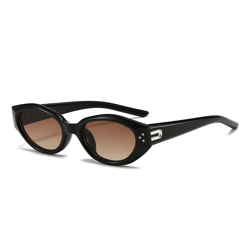 Black-rimmed light brown lenses Retro Oval Sunglasses for Women | Face-Slimming High-End Design | Ultra-Light UV Protection 3-Piece Set - Image 1