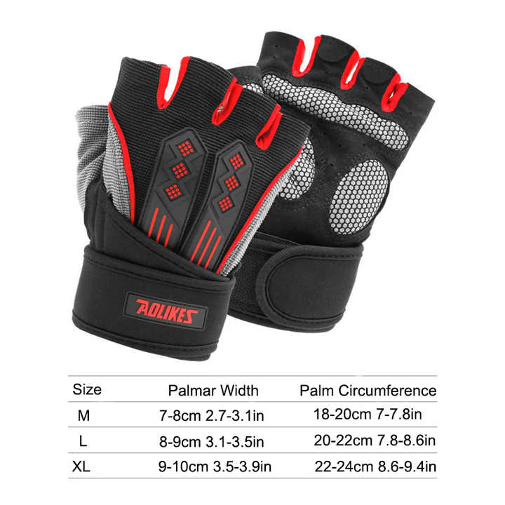 M Red Fingerless Workout Gloves with Wrist Support - Non-Slip, Breathable Gym Gloves for Weightlifting and Cycling - Image 3