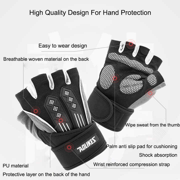 L Red Fingerless Workout Gloves with Wrist Support - Non-Slip, Breathable Gym Gloves for Weightlifting and Cycling - Image 4
