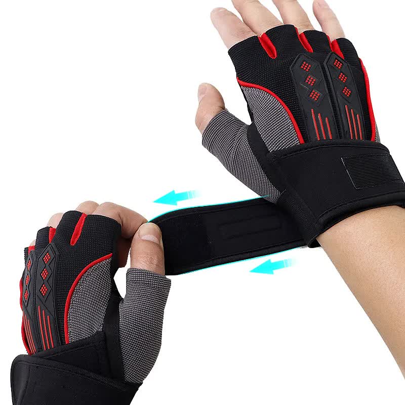 L Red Fingerless Workout Gloves with Wrist Support - Non-Slip, Breathable Gym Gloves for Weightlifting and Cycling - Image 6