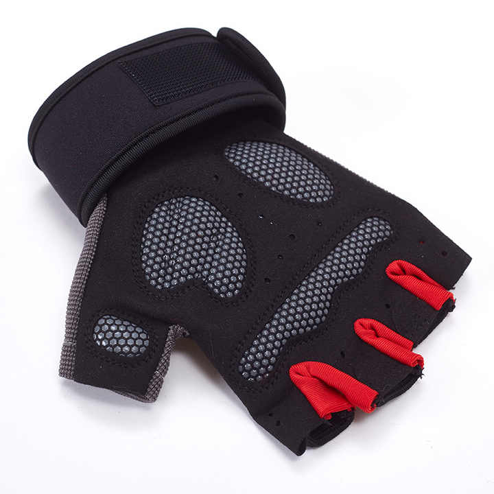 XL Red Fingerless Workout Gloves with Wrist Support - Non-Slip, Breathable Gym Gloves for Weightlifting and Cycling - Image 2