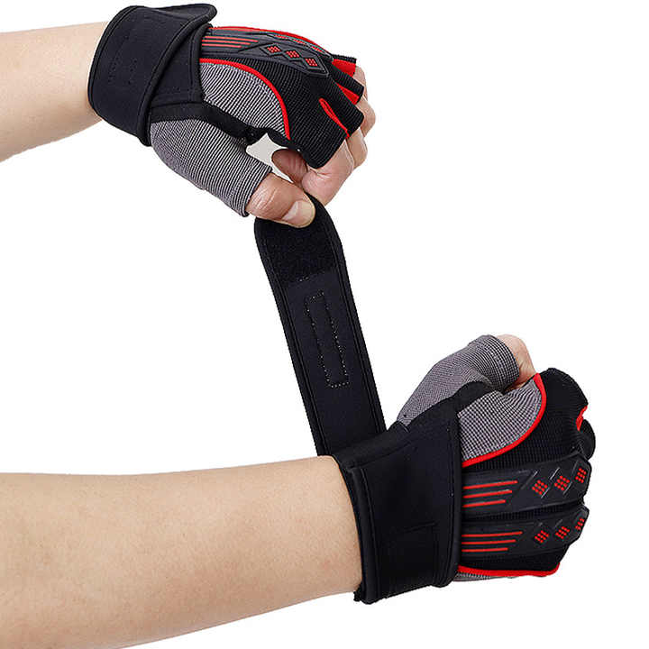XL Red Fingerless Workout Gloves with Wrist Support - Non-Slip, Breathable Gym Gloves for Weightlifting and Cycling - Image 5