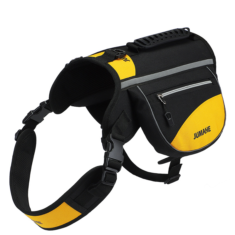 Yellow Reflective Dog Saddle Harness with Storage Bags - Adjustable Pet Backpack for Outdoor Adventures - Image 1