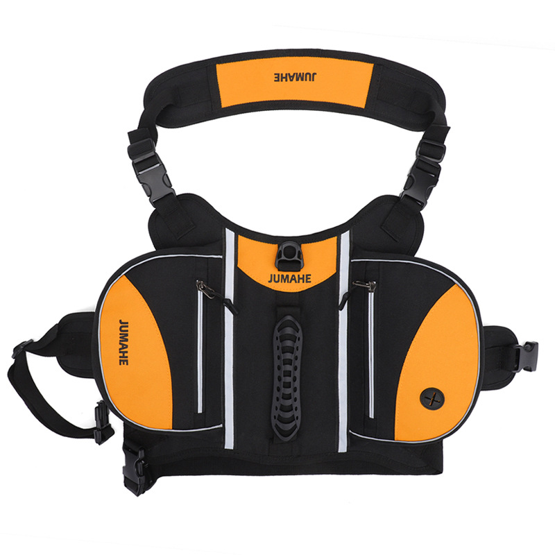 Orange Reflective Dog Saddle Harness with Storage Bags - Adjustable Pet Backpack for Outdoor Adventures - Image 1