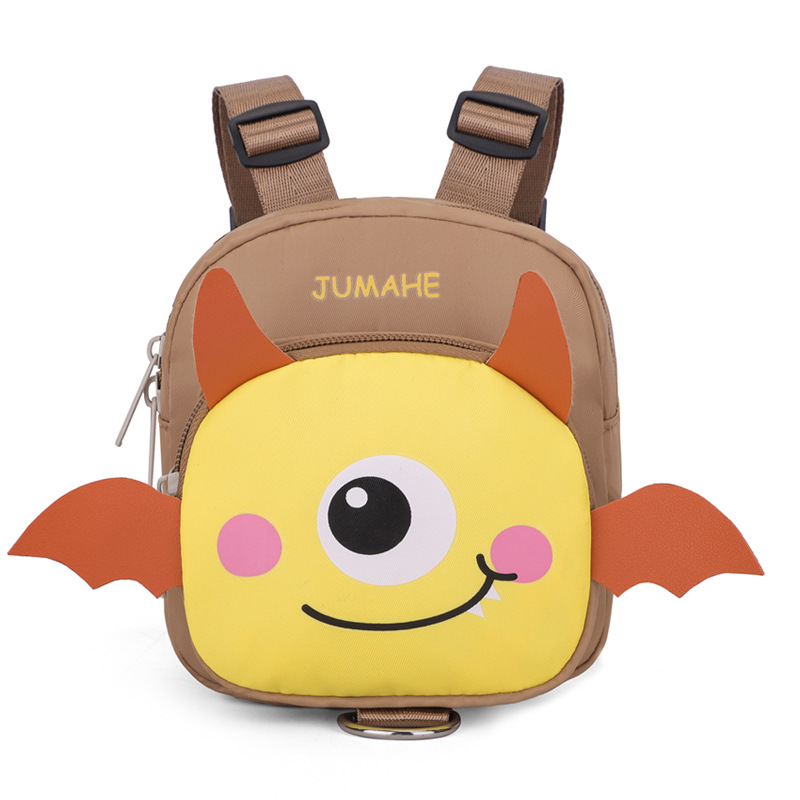 Brown Cute Cartoon Monster Pet Backpack | Small Dog Self-Wearing Snack Bag | Adjustable Harness with Leash Attachment and Waste Bag Dispenser - Image 1