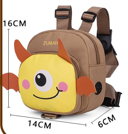 Brown Cute Cartoon Monster Pet Backpack | Small Dog Self-Wearing Snack Bag | Adjustable Harness with Leash Attachment and Waste Bag Dispenser - Image 2
